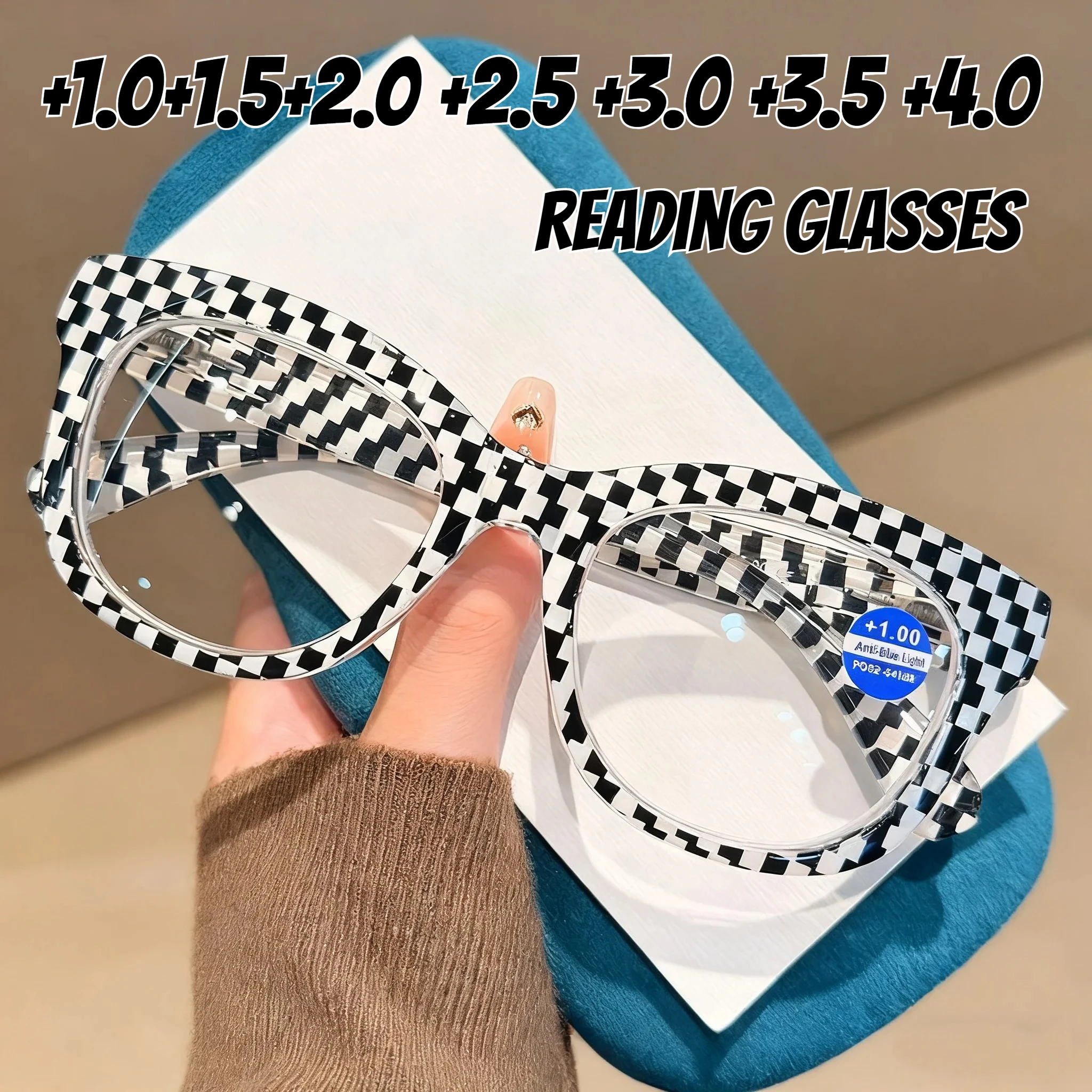 

Personalized Large Frame Anti-Blue Light Reading Glasses Fashionable Printed Distant Vision Glasses Neutral Trend Glasses +4.0