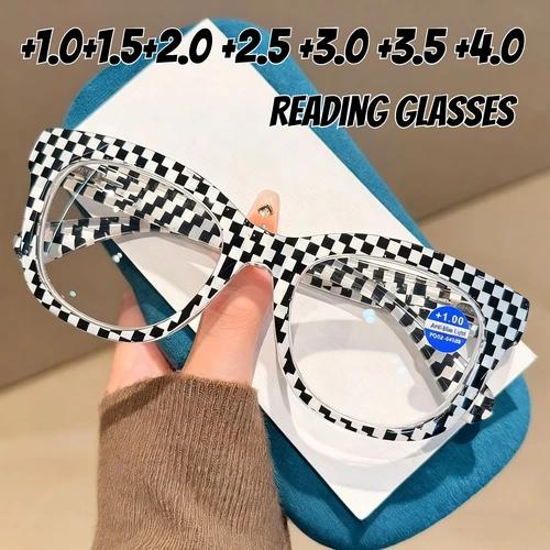 Gafas de lectura personalizadas con montura grande, antiluz azul, gafas de visión a distancia impresas a la moda, gafas de tendencia neutrales + 4,0