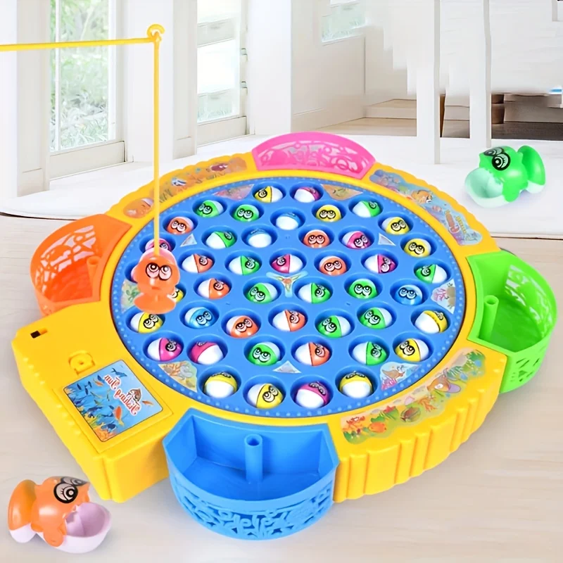 Giocattolo da gioco di pesca elettrica con pesci da 45 pezzi, giocattolo da pesca interattivo puzzle per bambini, giocattolo rotante educativo e musicale