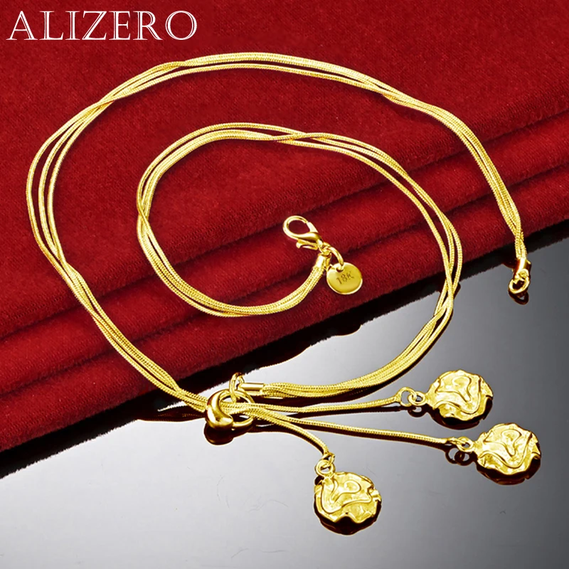 

ALIZERO 18K Gold Three Rose Flowers Pendant Necklace For Women Wedding Banquet Party Gift Fashion Fine Jewelry Wholesale