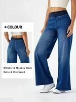 Jeans for Woman Y2k Jeans Baggy Jeans Stretchy Fabric Loose Straight Leg Ribbed Waist Design Modern Trousers Urban Fashion