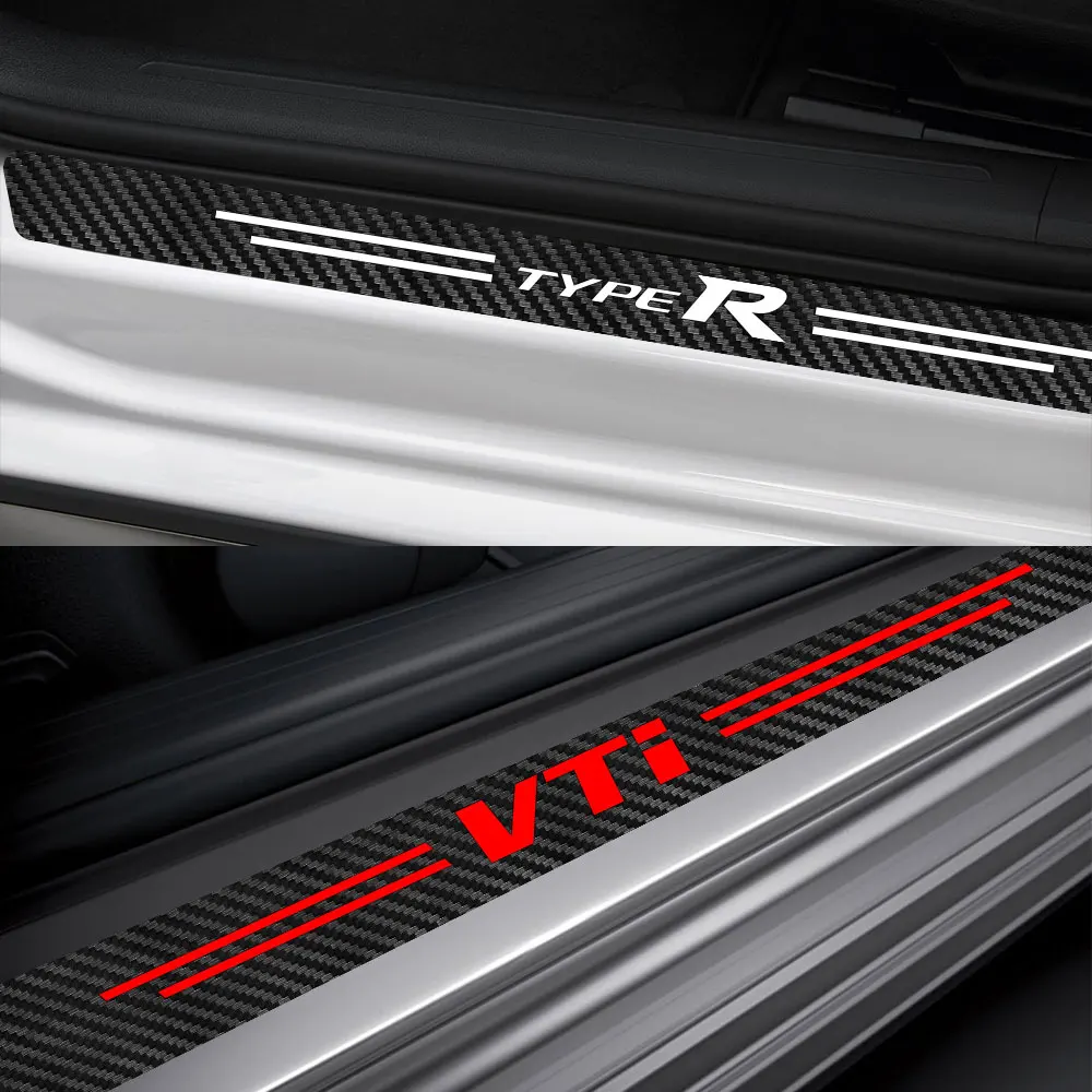 4PCS Car Door Sill Stickers For Honda FIT INSIGHT JAZZ MUGEN RR SI TYPE S TYPE R VTI Auto Accessories Carbon Fiber Decals