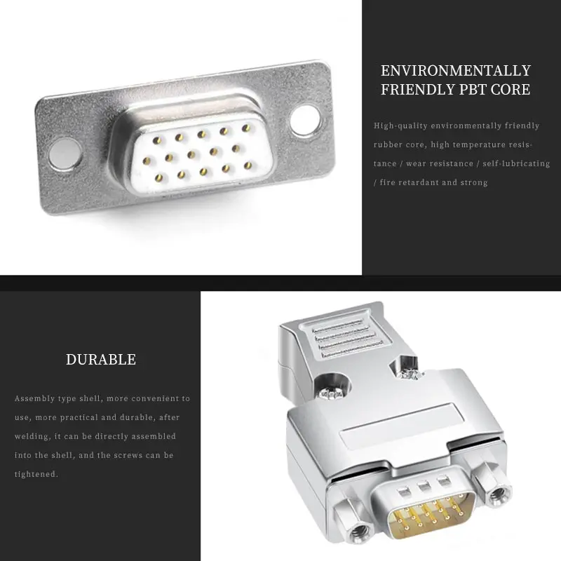 DB15 Pure Copper VGA Connector Welding Plug Male Female 3 Rows 15 Pin Connectors Computer Video Interface VGA Plug Adapter