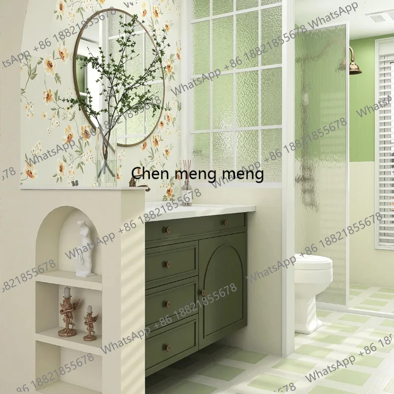 A17 Natural Green Bathroom Cabinet Shelf Wood Drawers Vintage Bathroom Cabinets Makeup Mirror Mobili Per Bagno Bathroom Furn