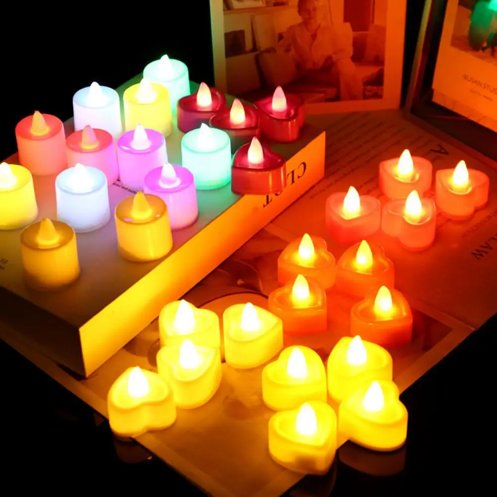 Set di candele elettriche Candele senza fiamma a led Luci da tè a led a forma di cuore Candele senza fiamma tremolanti per il matrimonio di San Valentino