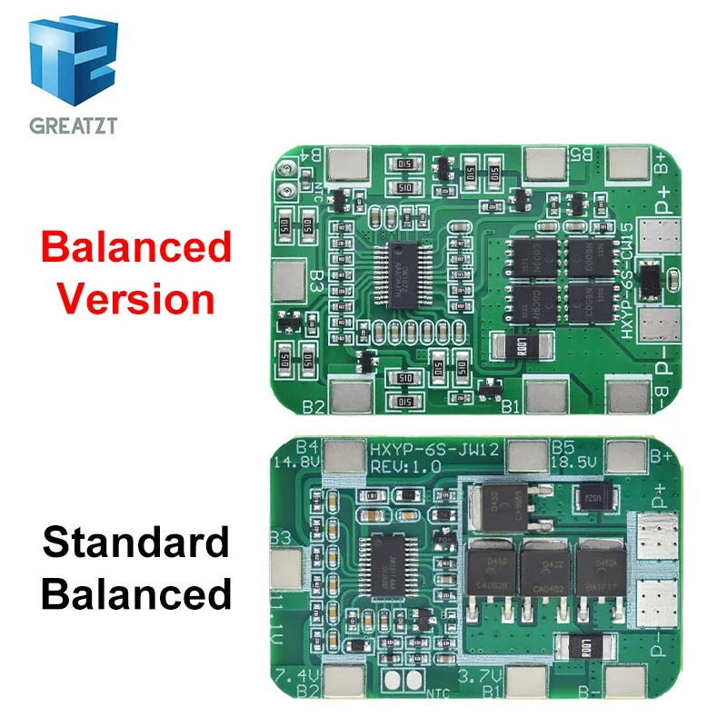GREATZT 6S 22.2V 25.2V 14A 20A 18650 Li-ion Lithium Battery Charger Protection Board with Balanced PCB BMS 6 Pack Cells Module