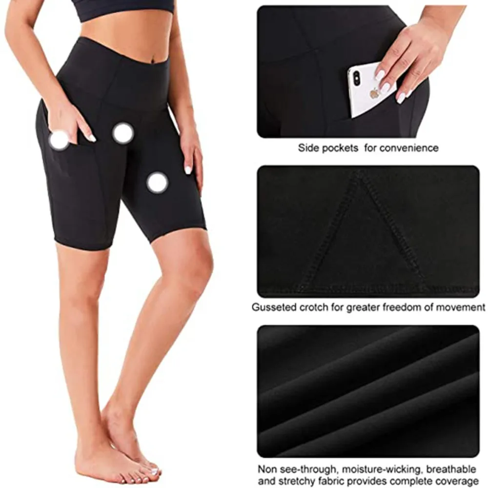 

Европейские и американские женские спортивные шорты для бега с боковыми карманами, облегающие, с высокой талией, для йоги, эластичные леггинсы для фитнеса