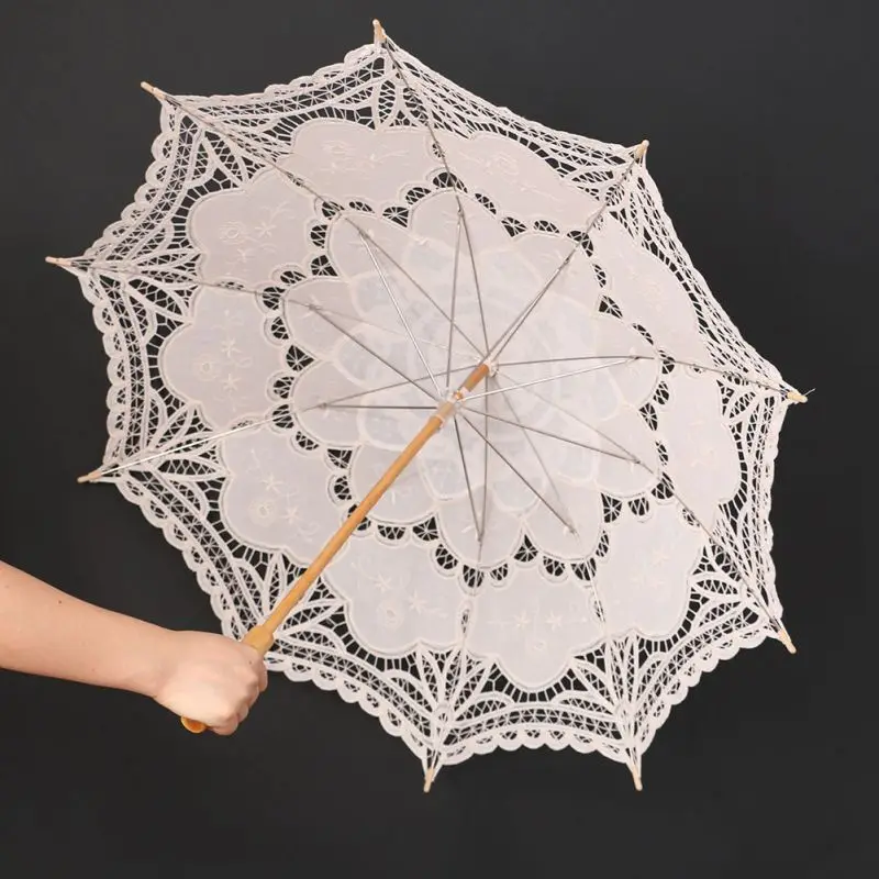 Handmade Lace Umbrellas Bridal Battenburg Lace White Princess Umbrellas for Wedding Bride Umbrella Ivory Wedding Sun Umbrella