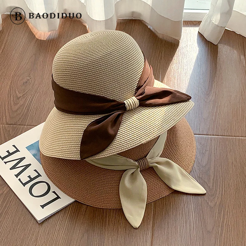 

Женская соломенная шляпа во французском стиле, новинка 2023 года, летняя пляжная защита от солнца, элитная модная тенденция премиум-класса для женщин