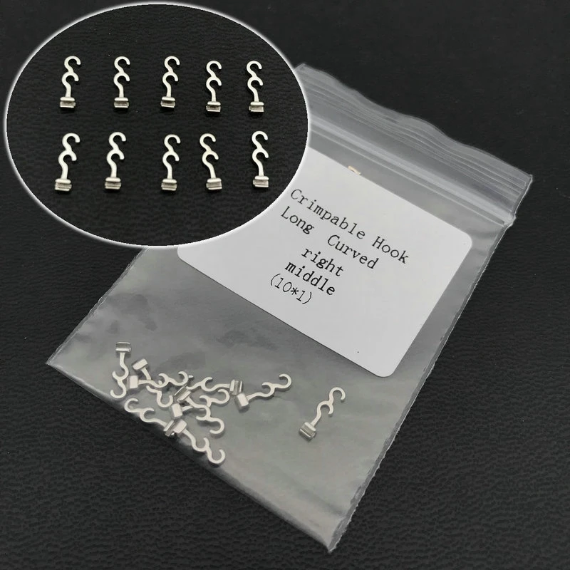 10Pcs Dental Crimpable Hooks Long Curved Right/Left Middle Dental Orthodontic Hook 10Pc/Bag Dentist Orthodontic Product