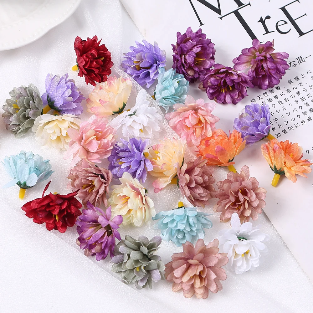 Tanie 50 sztuk sztuczne kwiaty chryzantemy głowy do wystroju domu dekoracje ślubne DIY Craft wieniec akcesoria sztuczny kwiat