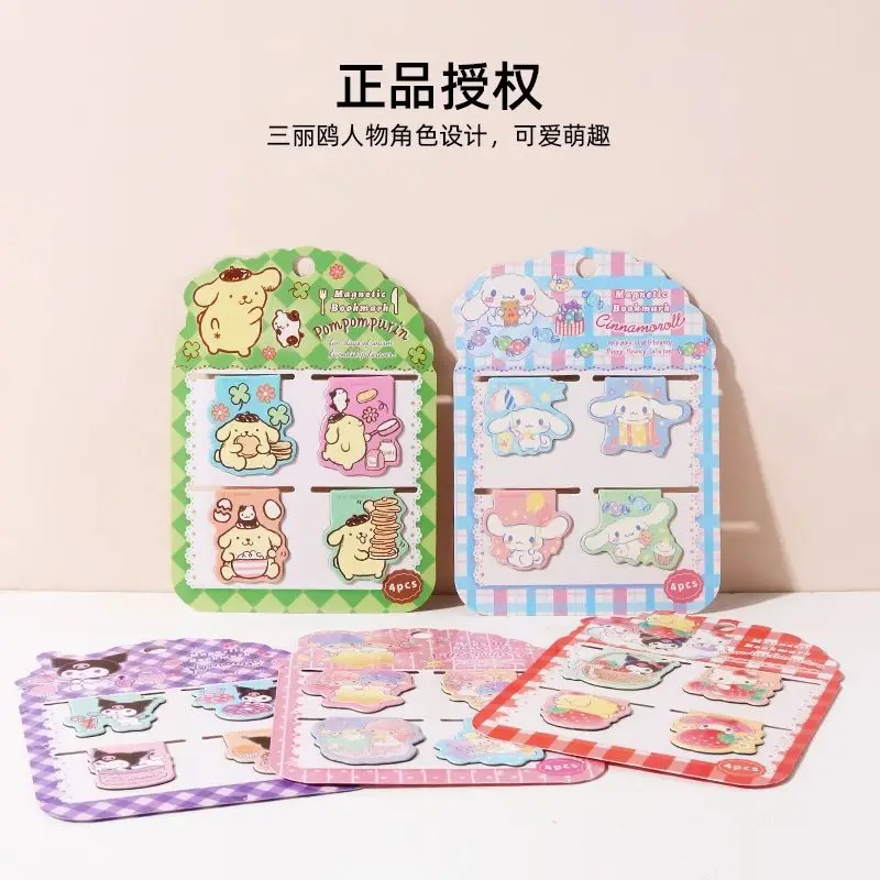 4 Stuks Echte Sanrio Schattige Magnetische Bladwijzer Kuromi Cinnamoroll Student Praktische Meisje Hart Cartoon Prachtige Boekenkast