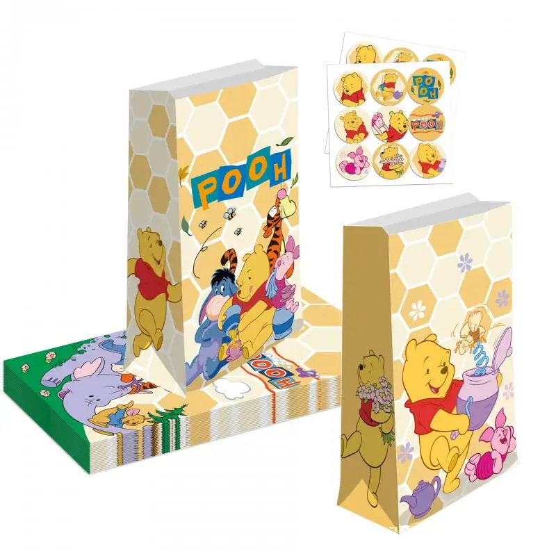 Pooh Bear Carton Candy Gift Box 12Pcs Anime Disney Kraft Paper Bag Sticker Portable Paper Box Child Party Paper Bag Wholesale