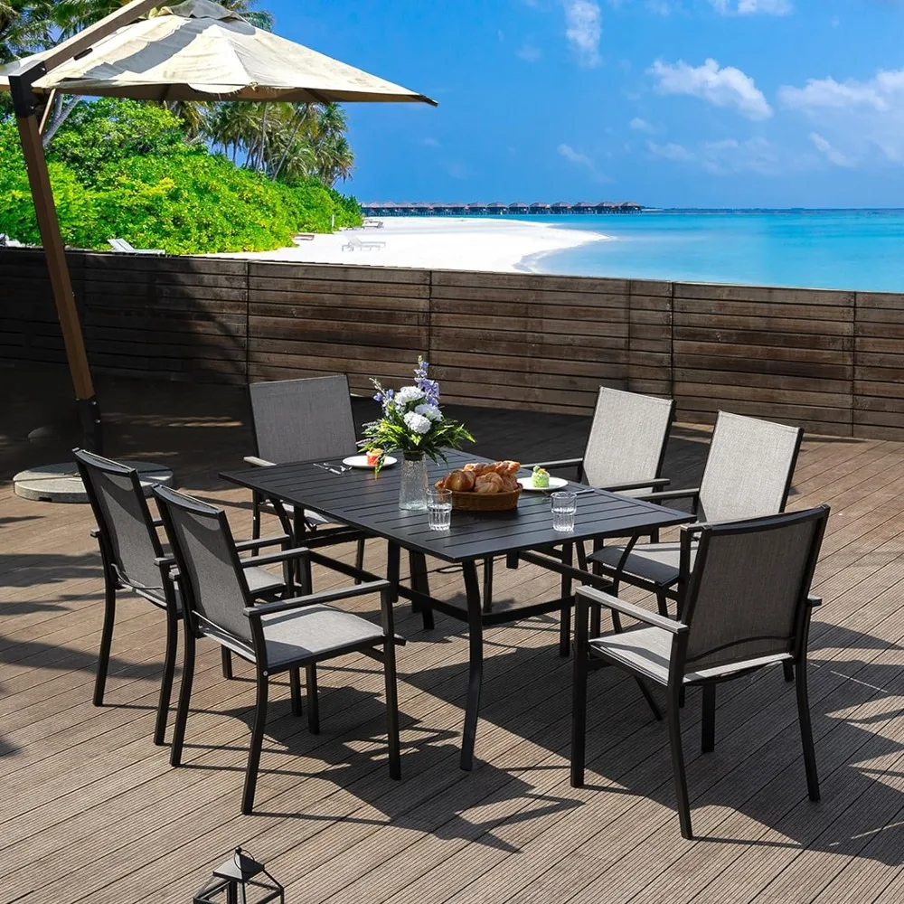 Rectangle Outdoor Patio Dining Table for 6, All Weather Metal Tabletop Dining Table with 1.57