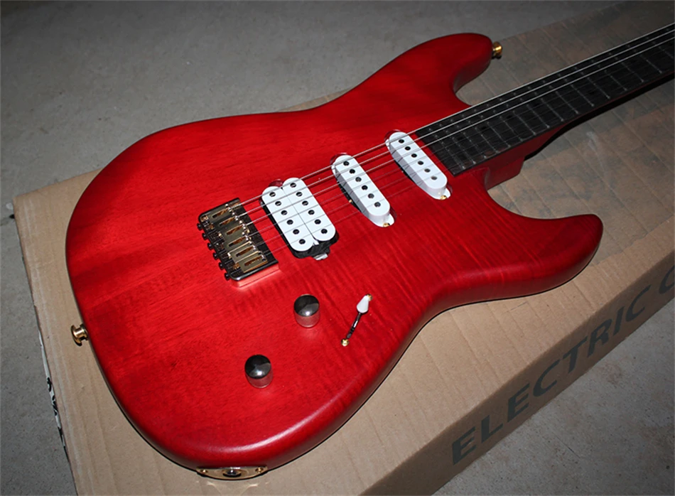 Flyoung Glossy Red Electric Guitar with Gold Harware,Offer Customize