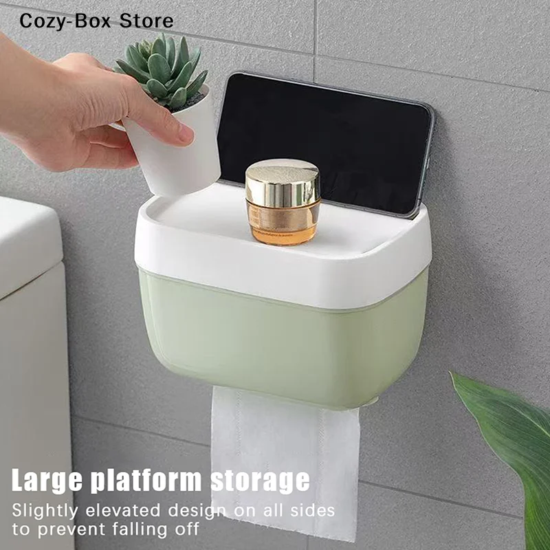 [ZY]Space-Saving Wall-Mounted Toilet Paper Holder With Tissue Dispenser Storage-Easy Adhesive Installation Roll Paper Box[ZY]