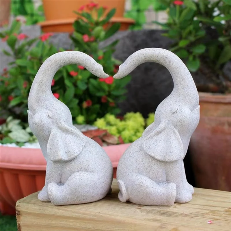 

THIVN-Elephant Heart Statue Elephant Couple Desktop Ornament Resin Animal Figurine For Living Room Bedroom Decoration