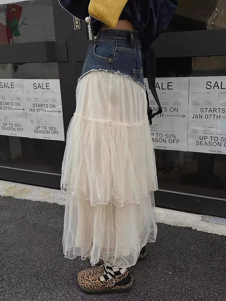 

Liangliang джинсовая юбка с высокой талией Me, женская весенняя сезонная уникальная дизайнерская пышная длинная юбка для похудения, корейский сле