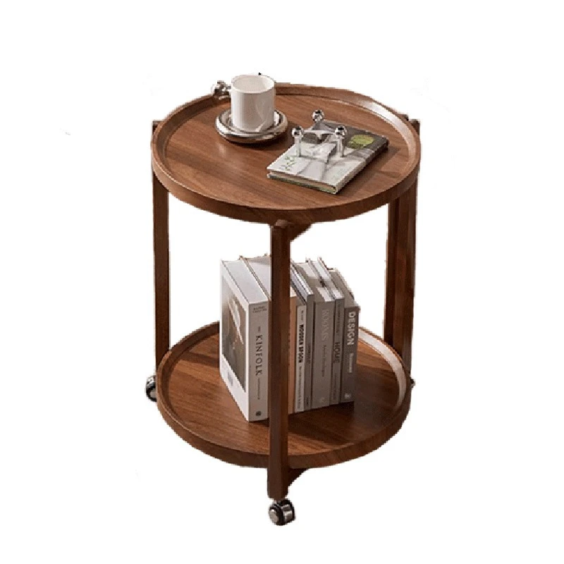 

Sofa side living room 2024 new movable solid wood coffee table creative trolley small apartment sofa side table