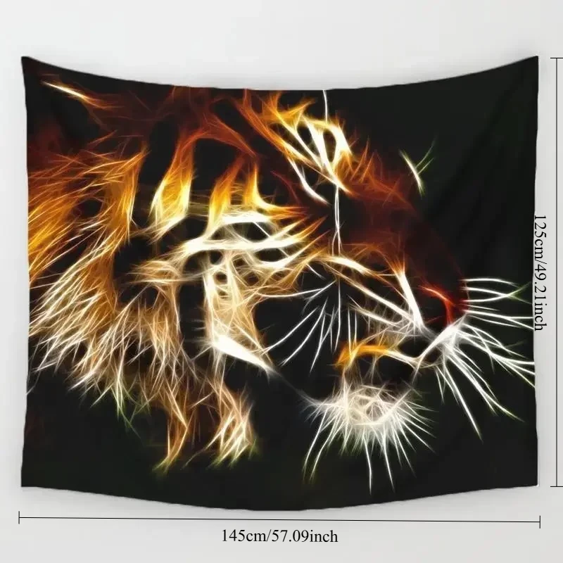 1pc Fractal Light Tiger Wall Tapestry, Polyester Glowing Golden Tiger Face Wall Hanging, Modern Dark Animal Aesthetic Home Decor