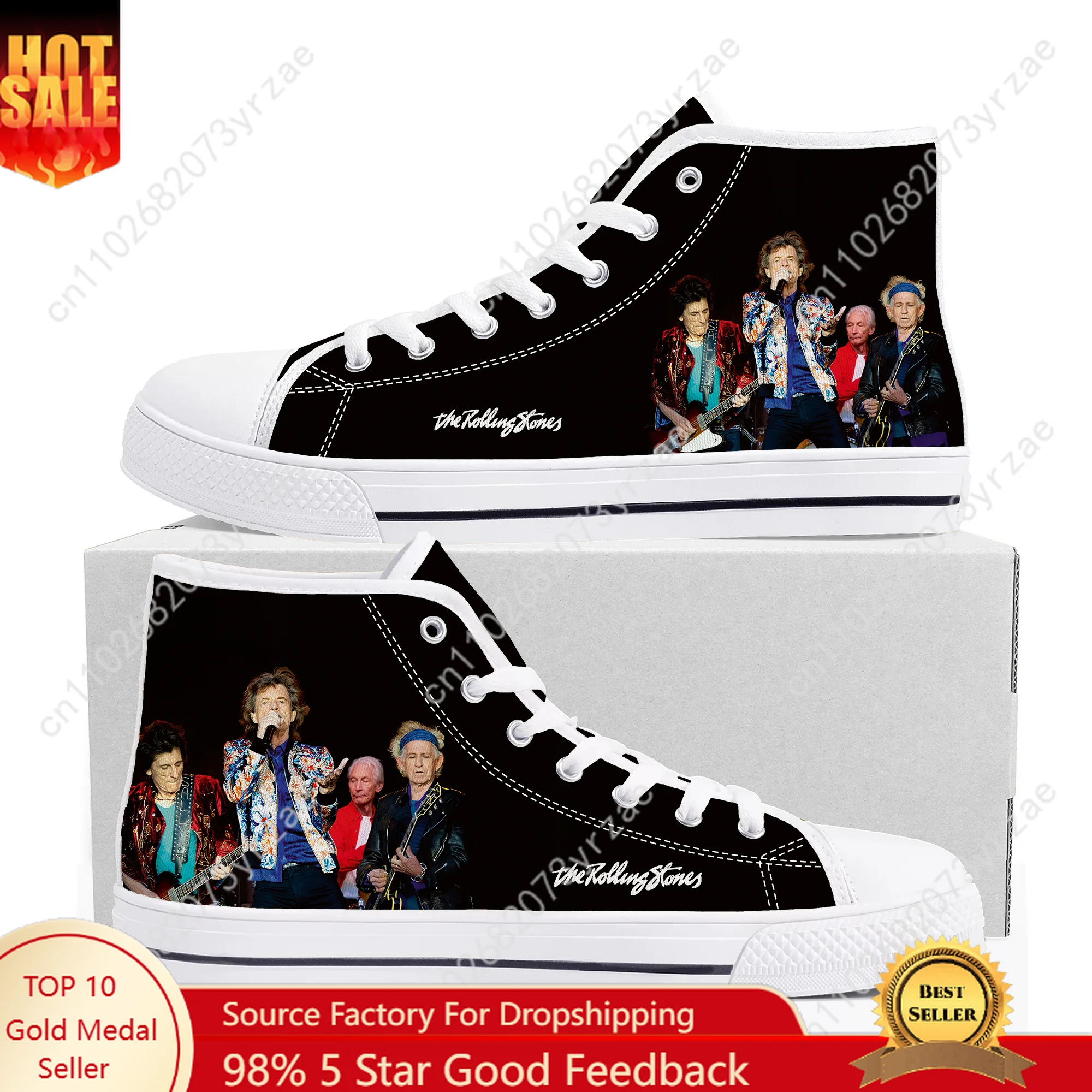 

The Rolling Stones High Top High Quality Sneaker Men Women Teenager Canvas Sneaker Casual Fashion Patterns Shoe Customize Shoes