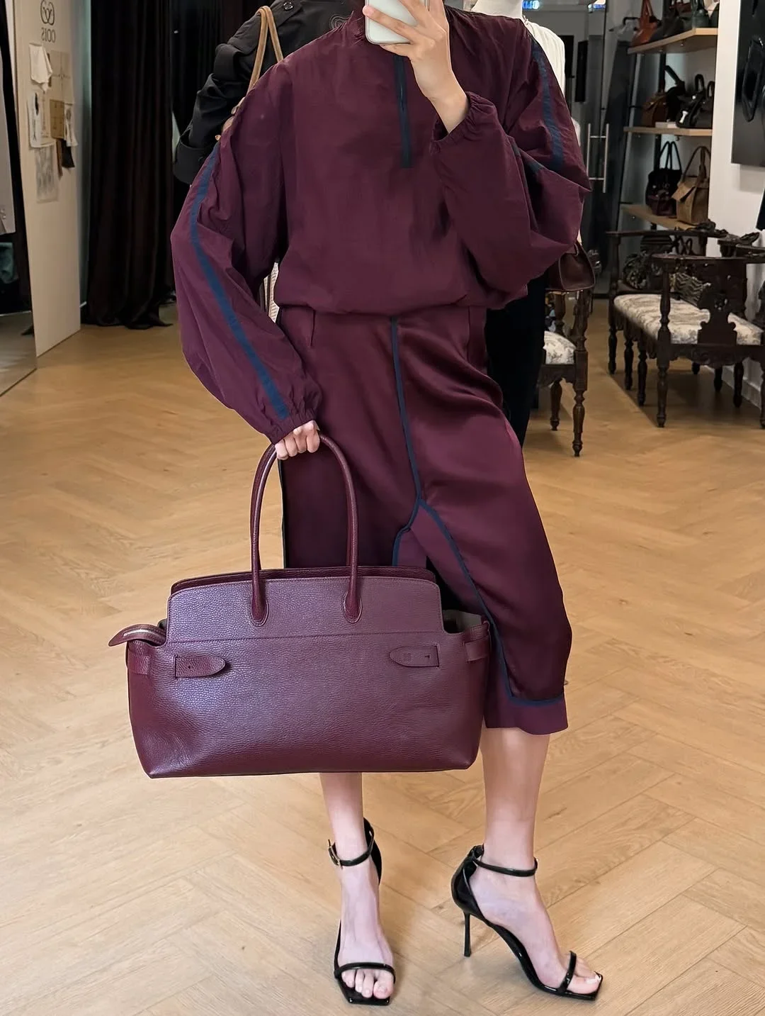 Lady Sporty 2 Piece Skirt Set Stand Collar Zip Up Loose Track Jacket Contrast Piping Front Slit Midi Skirts Suit Lady Outfitwear