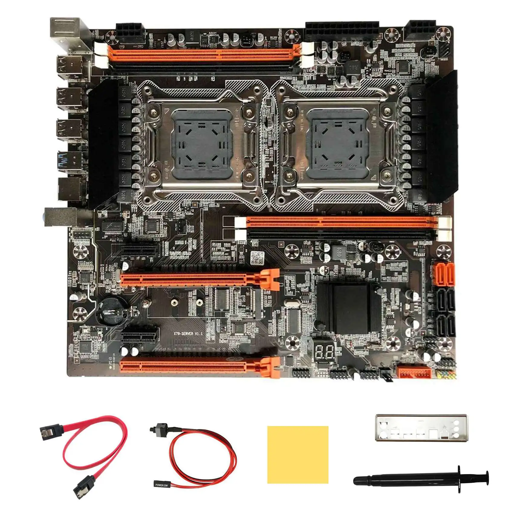 

X79 Dual CPU Motherboard+SATA Cable+Switch Cable+Baffle+Thermal Grease+Thermal Pad LGA2011 M.2 NVME X79 Motherboard