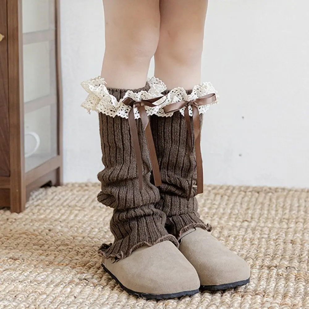 Casual Solid Color Kids Lace Leg Warmers Knitted Sweet Style Foot Cover Lace Trim Children's Foot Warmer Lolita Style