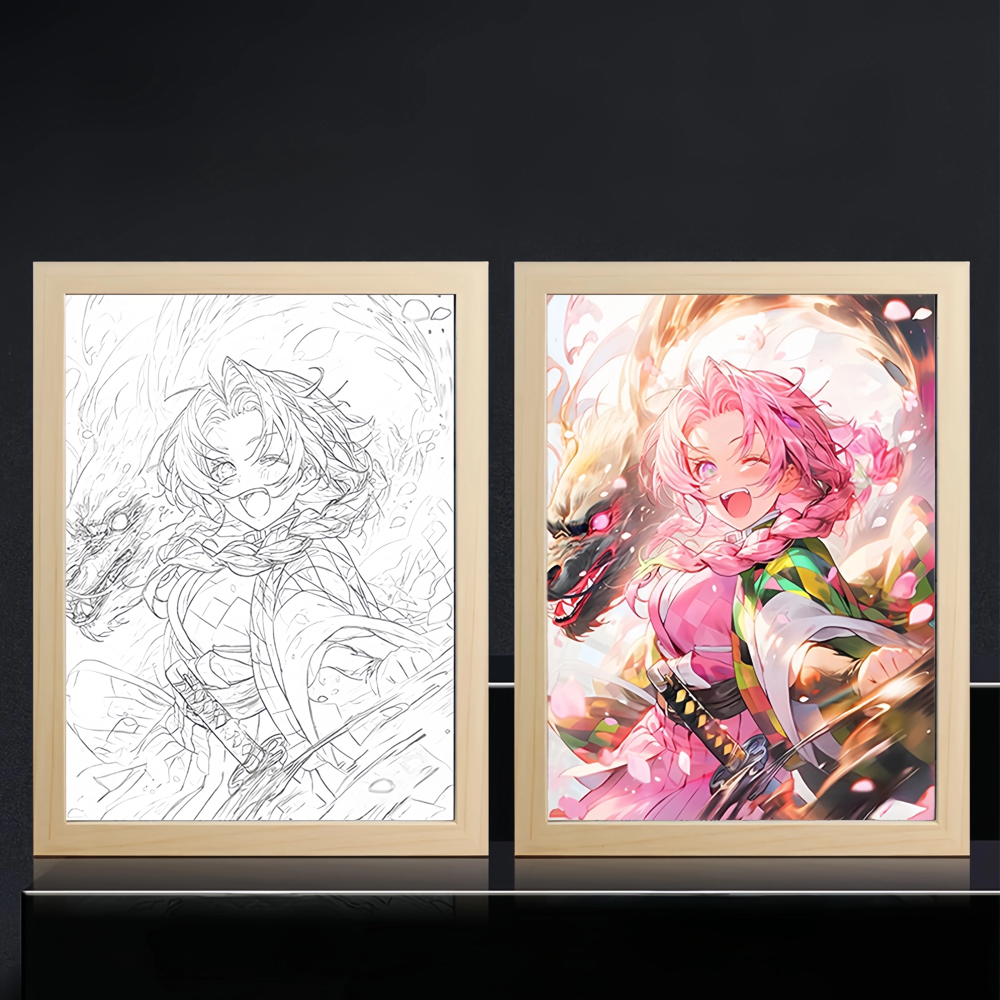 Demons Slayer Figures Light Painting Photo Nezuko Tanjirou Zenitsu Led Night Lights cornice per foto decorazione della camera da letto lampada da disegno