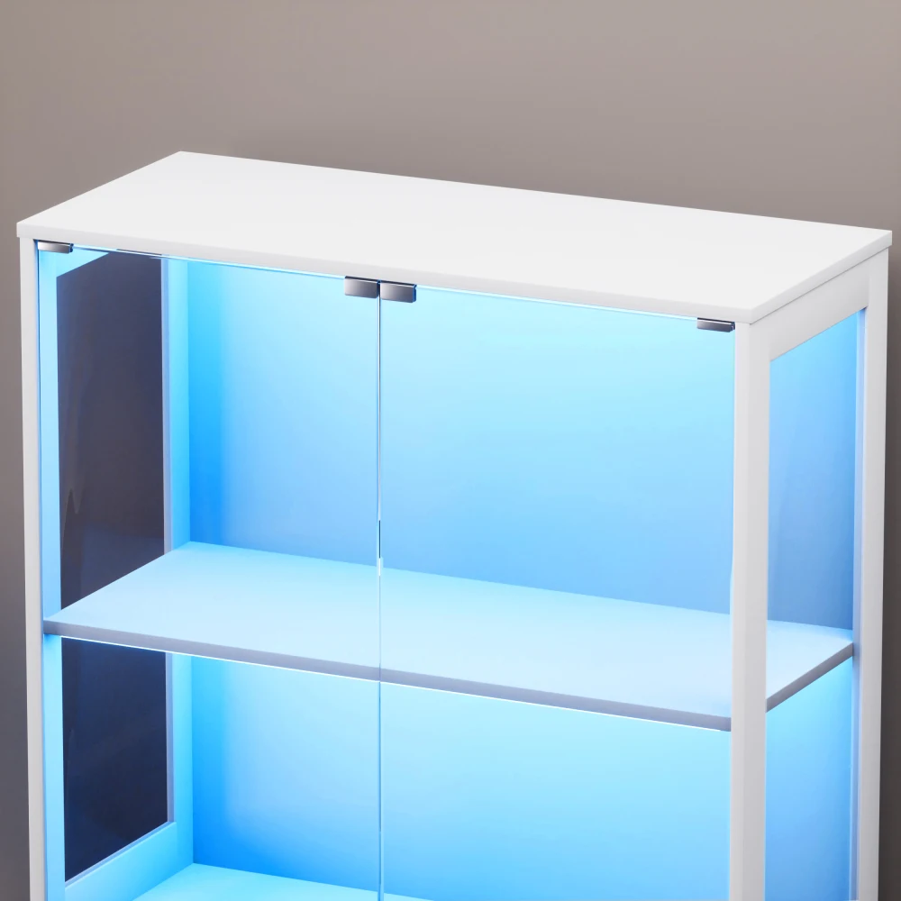 Vierstöckige Glasvitrine mit Stauraum, LED-Beleuchtung, Glastüren und intelligenten Sensoren, staubdichte Glasvitrine – Detail 37
