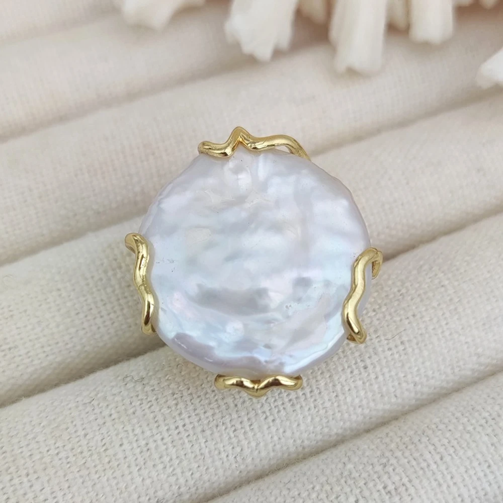 تصميم فاخر غير منتظم لؤلؤة عملة خاتم حفلة موسيقية للنساء قابل للتعديل بيان مطلية بالذهب خواتم إصبع معدنية كبيرة مجوهرات الحفلات #6