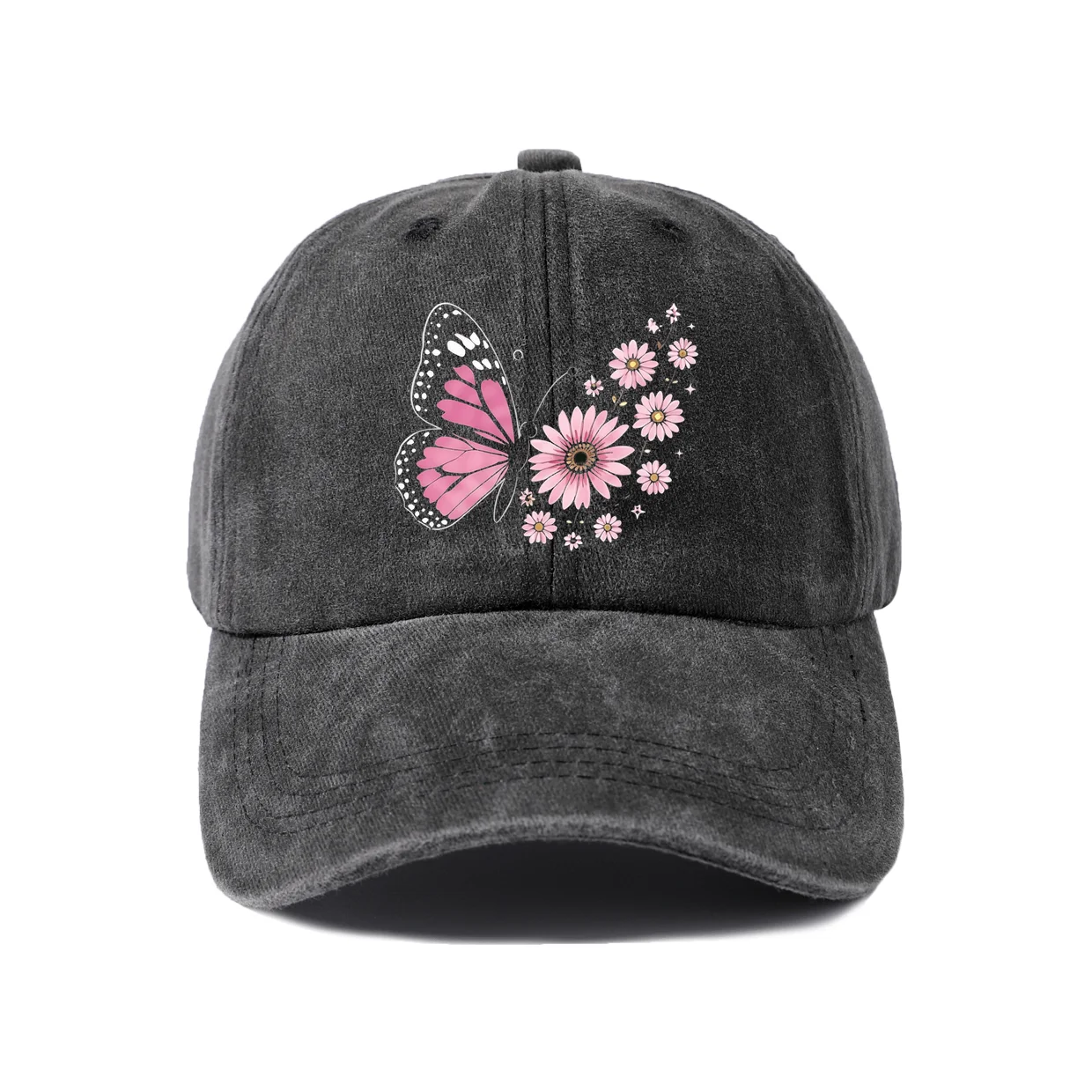 Retro Typography Graphic Baseball Cap, Vintage Washed Adjustable Unisex Dad Hat, Everyday Gift