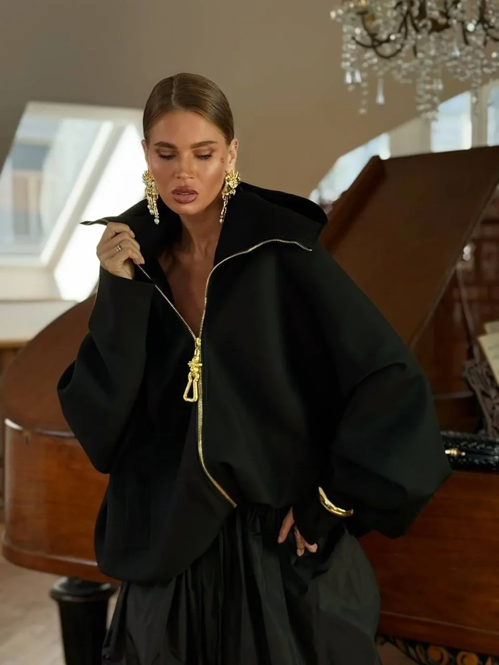 Modphy 2025 outono nova moda casual high-end sentir jaqueta com tlapel manga longa estilo coreano curto roupas soltas