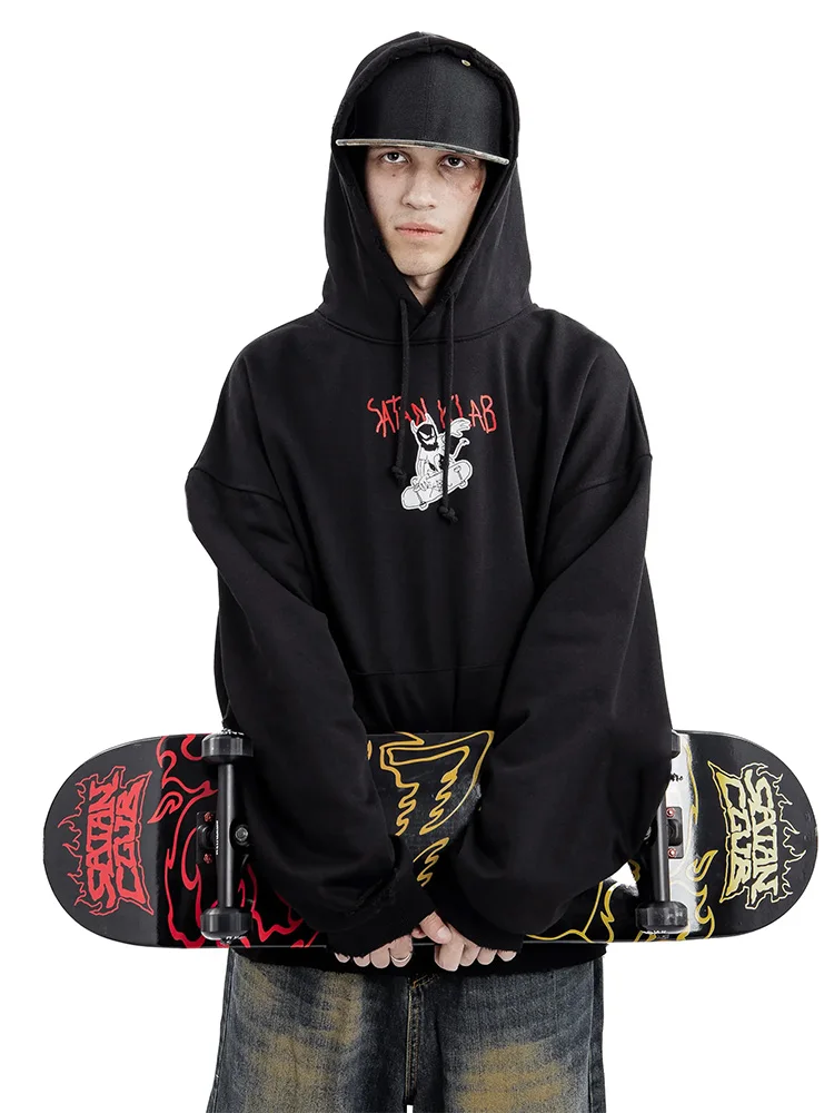 Men Sweatshirts SATAN KLAB CMH Graphic Hoodies Oversized Winter Harajuku Long Sleeve Tops Korean Fashion Y2k Streetwear Clothing