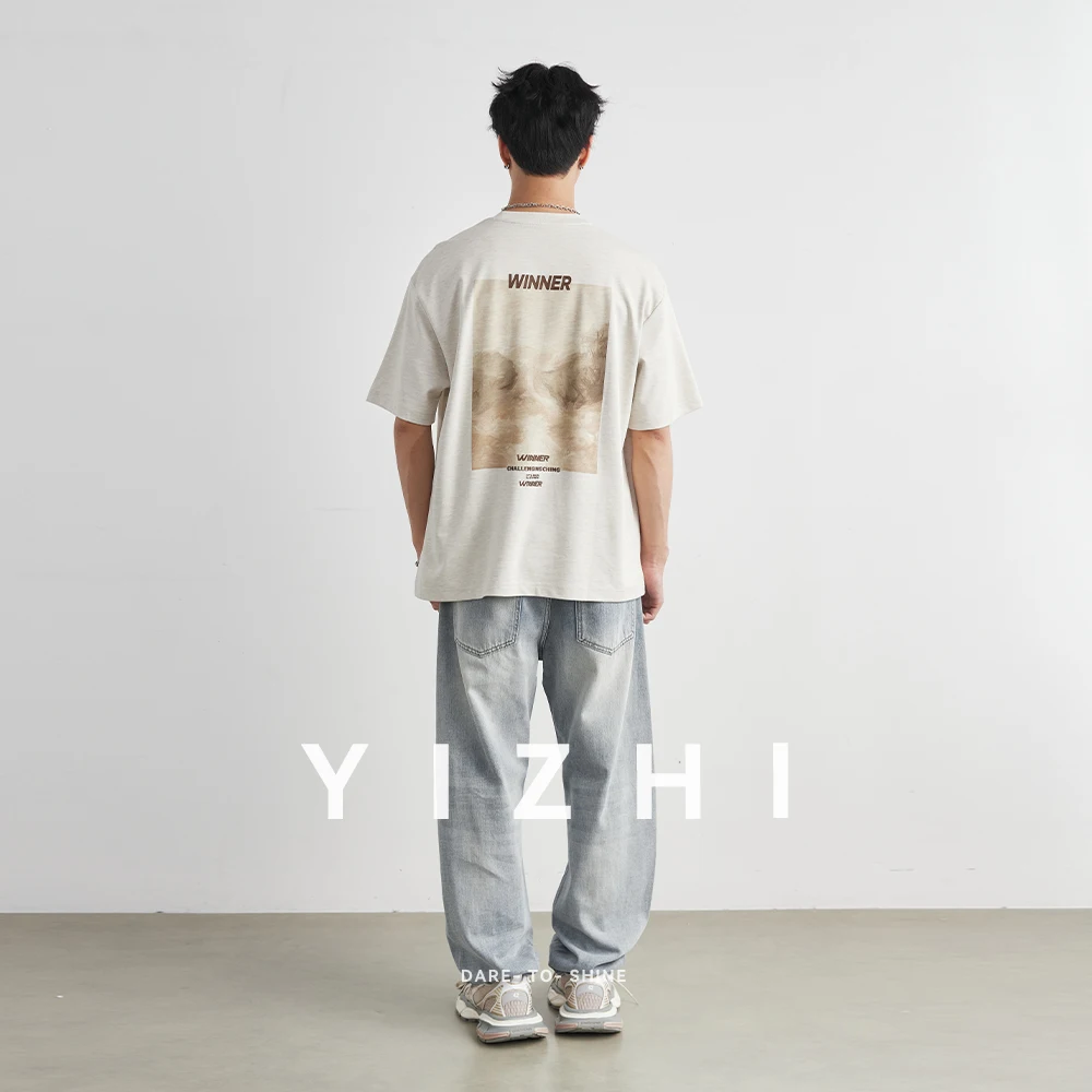 Fashion Men's Heavyweight 210g Modal Letter Print T-Shirt 2026 Summer Loose Breathable Soft Daily Commute Short Sleeve