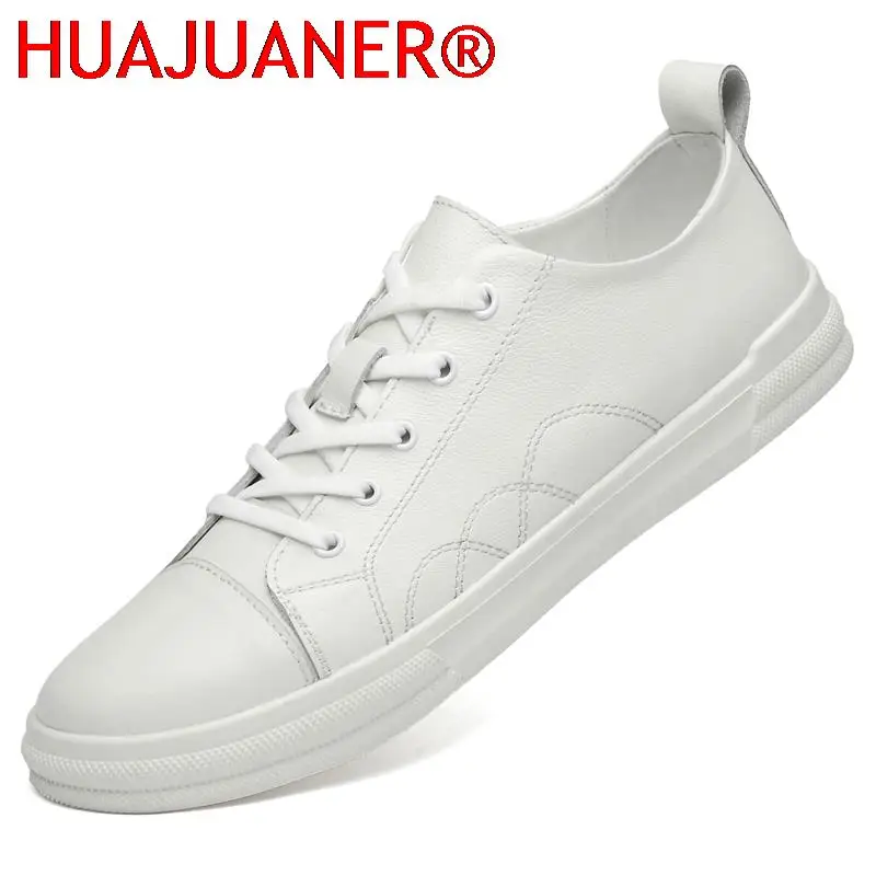 

New Mens Shoes Casual Luxury Sneakers Classic White Shoes Men Genuine Leather Lace-up Outdoor Shoes High Quality White Sneakers