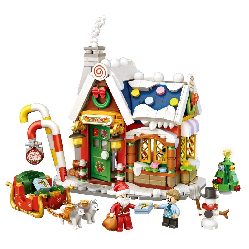 Christmas House MINI Particle Building Blocks ปริศนาประกอบสร้างสรรค์ตกแต่ง DIY ของเล่นเครื่องประดับเด็กคริสต์มาสของขวัญ