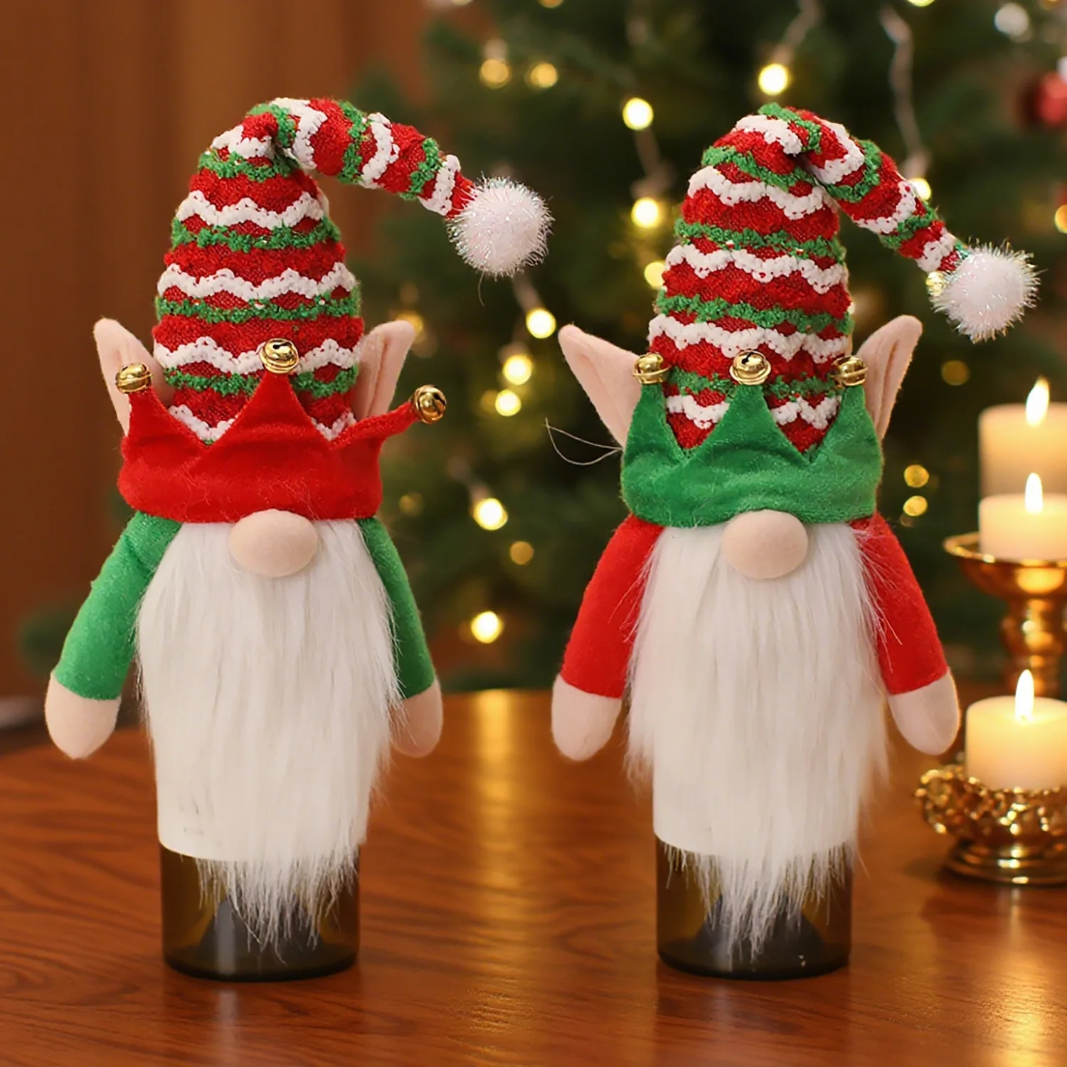

2pcs/set, 3D Creative Cartoon Beard Santa Hat Wine Bottle Cover, Christmas Supplies Festival Daily Necessities Household Decor