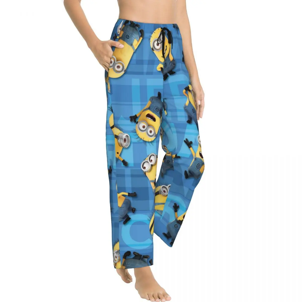 Custom Cartoon Animation Minions Pajama Pants Sleepwear for Women Elastic Waistband Sleep Lounge Bottoms with Pockets