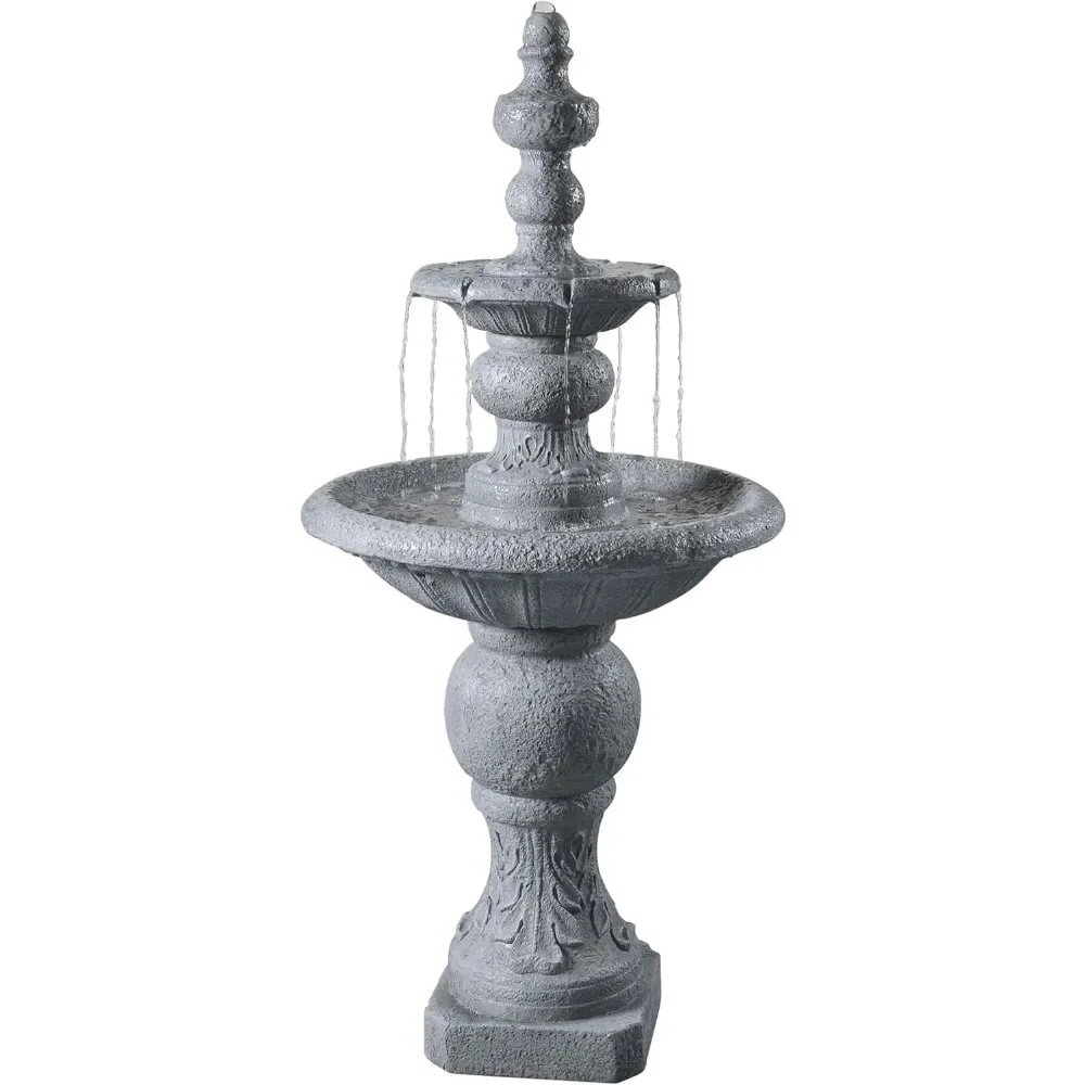 52.56 in. Outdoor Two-Tier Water Fountain with Realistic ICY Stone Texture for Outdoor Living Spaces Creating a Calming Oasis