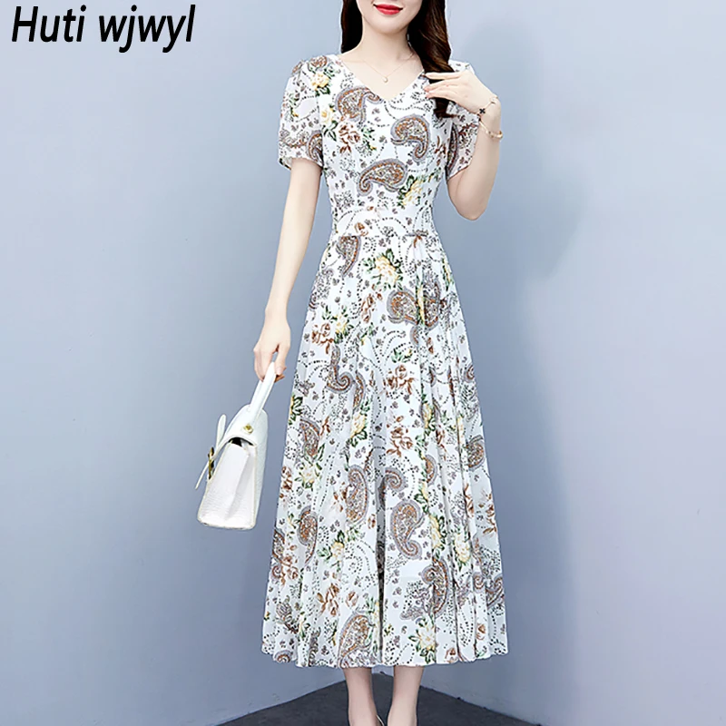 2025 Stampa Vintage Elagant Aderente Notte Abito longuette Festa di lusso Prom Abito lungo Donna Chiffon floreale Casual Boho Beach Vestito estivo