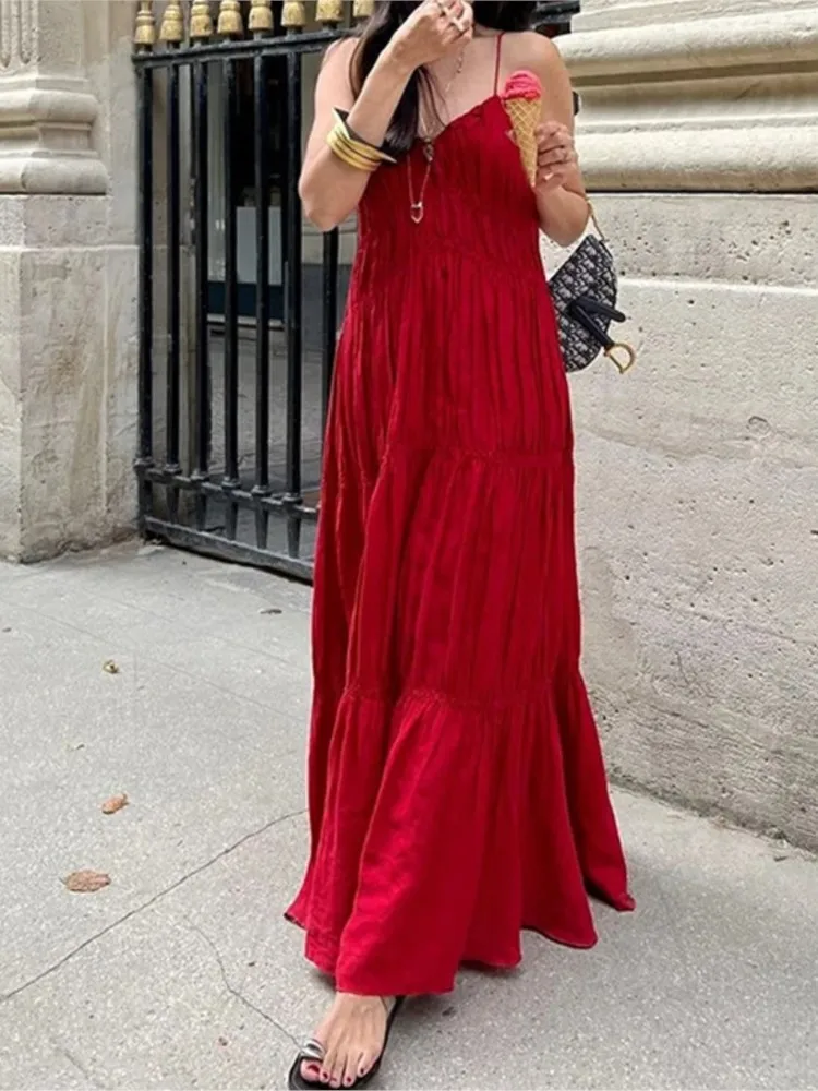 

Dresses 2025 Woman Elegant Fashionable Solid Color Backless Casual Suspender Long Dress Trendy Simple Style Off Shoulder Loose