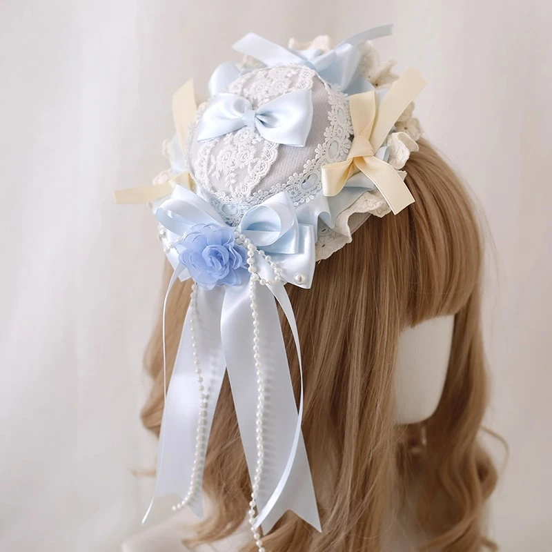 Originele blauwe Lolita vier seizoenen vlinderboog elegantie pop haarband hoed mouw KC ballettraktatie