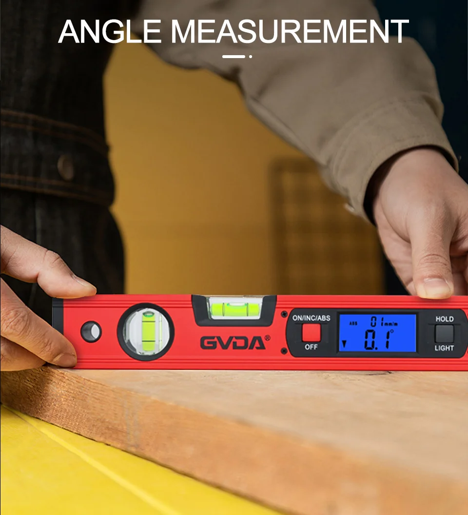 GVDA Digital Magnetic Level 360 Degree Protractor Angle Finder Aluminum 400mm Electronic Inclinometer Ruler with LED Display