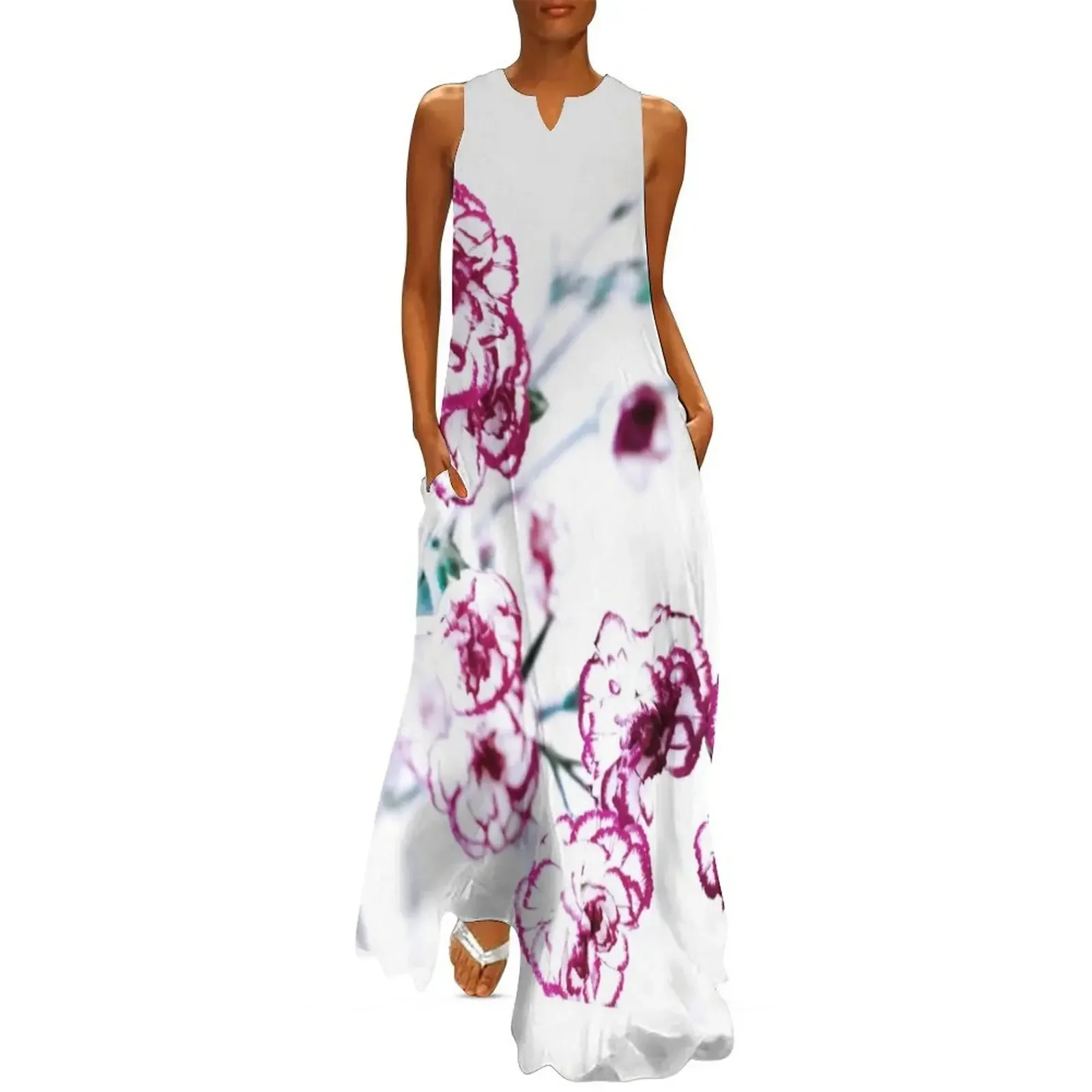 

Red and white carnation flowers Long Dress luxury evening dresses for women 2025 Dress for pregnant women Dress