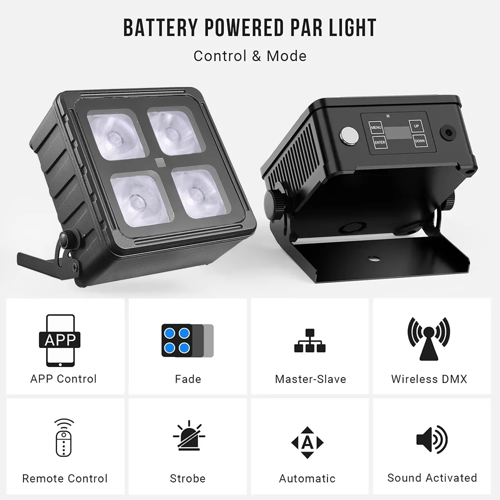 YUER IP65 4X18W RGBWA+UV 6in1 Waterproof LED Battery Par Light Stage Light APP Wireless DMX512 Remote Control For DJ Disco Party