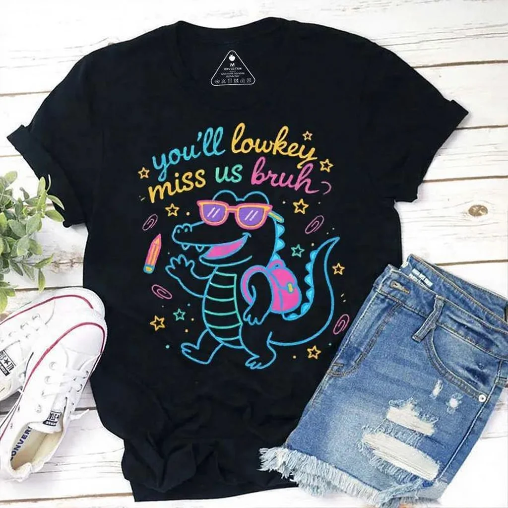 

Summer Fashion You'll Lowkey Miss Us Bruh Print T-shirts Women Clothing Casual Loose Cotton Short Sleeve Top Tee