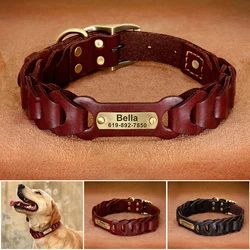 Echtes Leder Hund Kragen Nach Leder Medium Large Hund Halsbänder Personalisierte Pet ID Halsbänder für Hunde Pitbull Gravieren Name