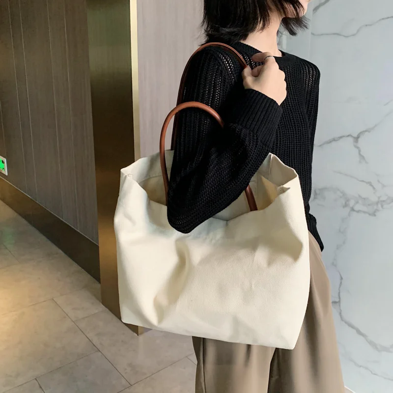 Bolso de lona coreano para mujer, bandolera de gran capacidad con un solo hombro, estilo Simple con cremallera, novedad de 2020