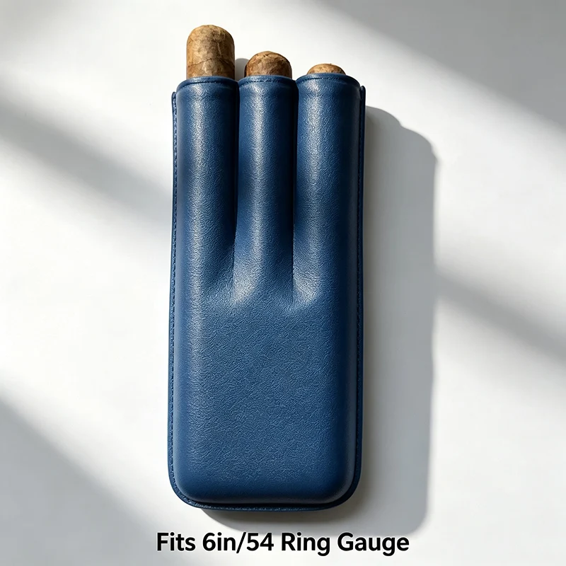 PU Leather Cigar Case 3 Cigars Travel Holder 6” 54 Ring Portable Cigar Pouch with Cutter Custom Logo Men's Gift Cigar Accessory